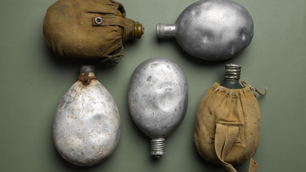 Military Vintage Canteens Displayed in Detailed 8k Quality wallpaper