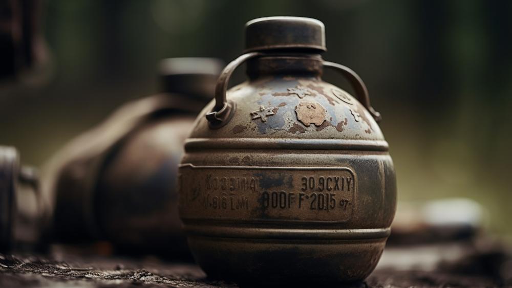 Military Vintage Canteens in Nature Scene wallpaper