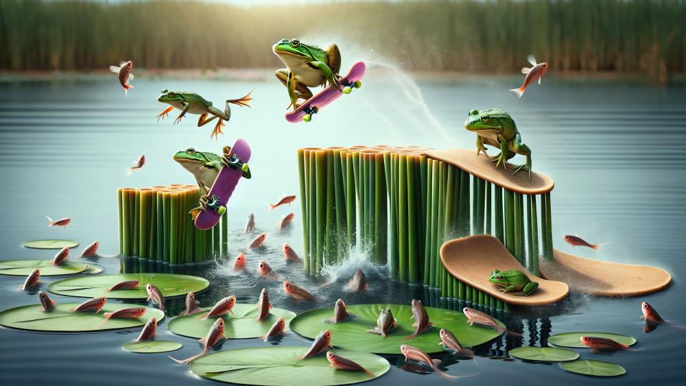 Frogs on Skateboards Making a Splash in AI Art wallpaper