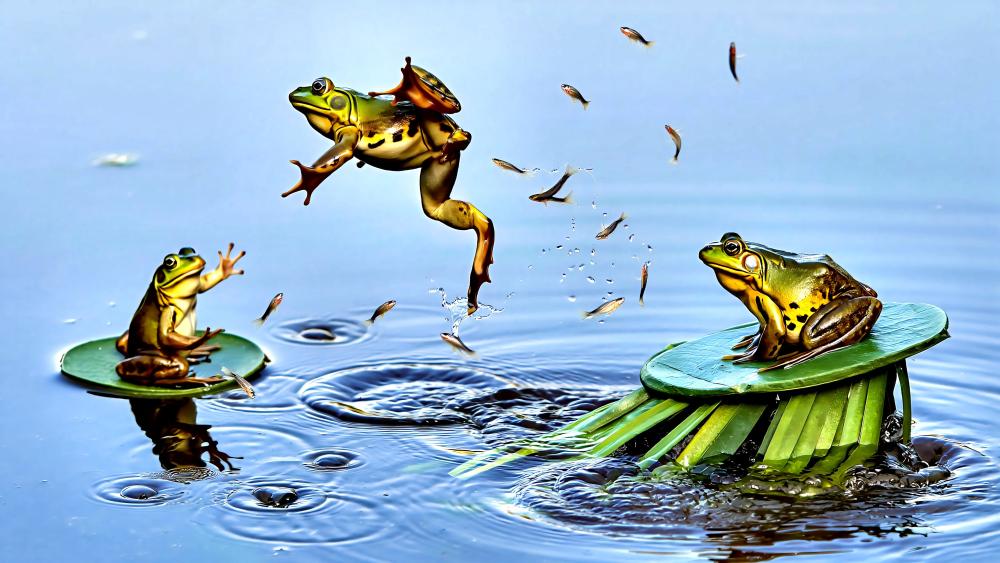 Floating Frogs Fantasy in 4K wallpaper