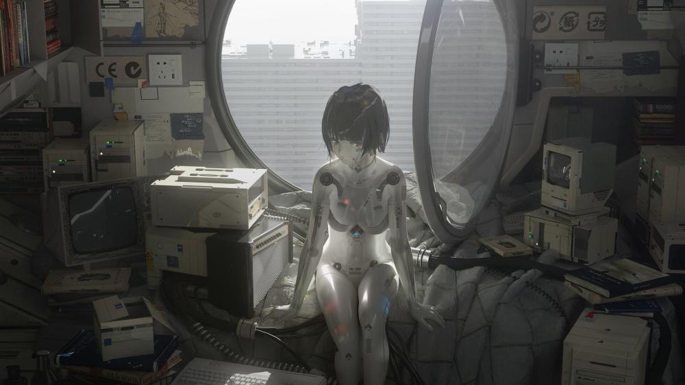 Futuristic Solitude an Anime Cyborg's World wallpaper