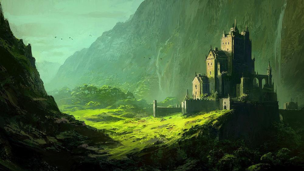 Enchanted Fortress Amidst Verdant Valleys wallpaper