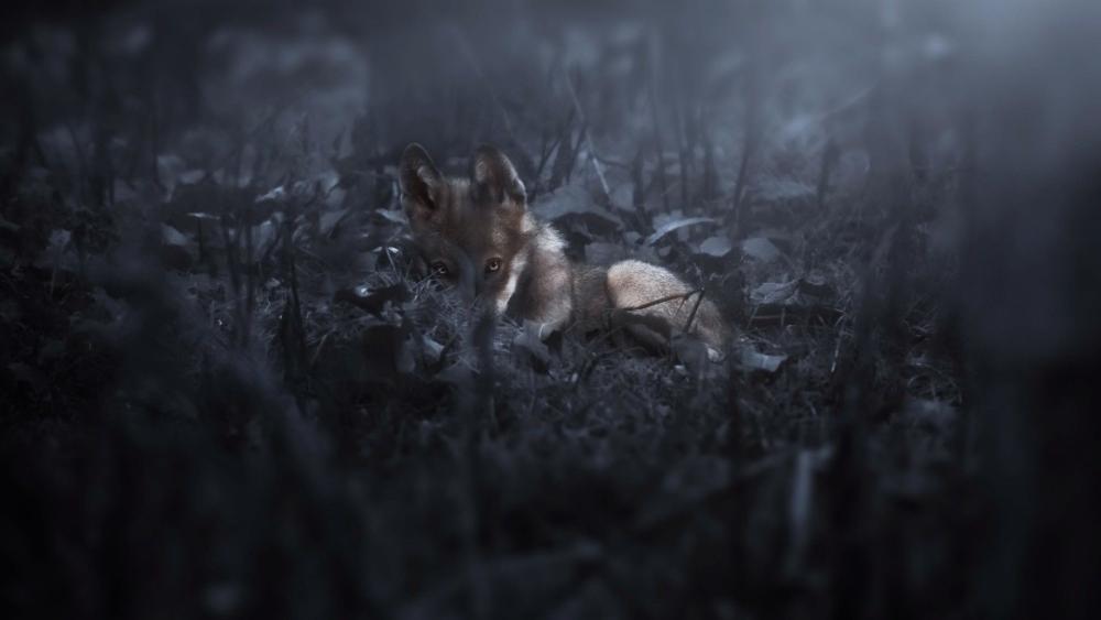 Enchanting Nighttime Gaze of the Fox Cub wallpaper