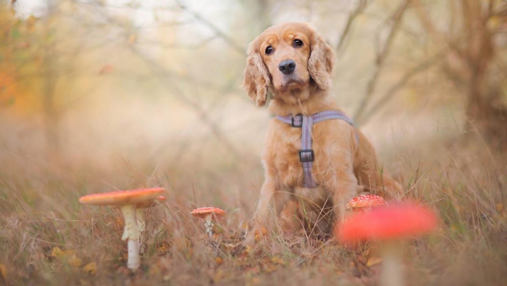 Golden Spaniel in Enchanted Forest wallpaper