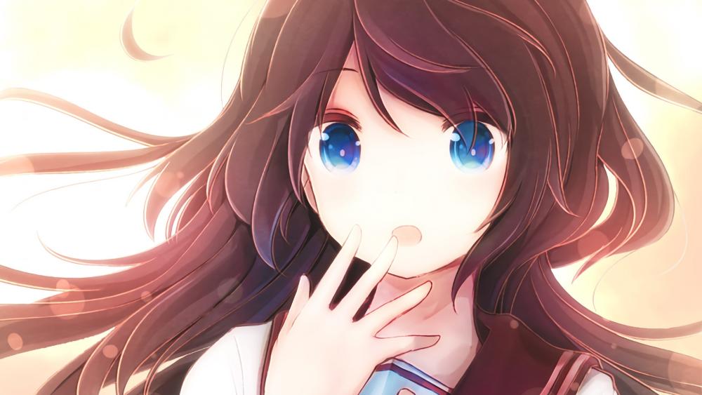 Anime Girl with Mesmerizing Blue Eyes wallpaper