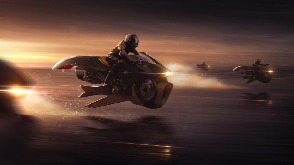 Futuristic Riders in a Sci-Fi Dreamscape wallpaper