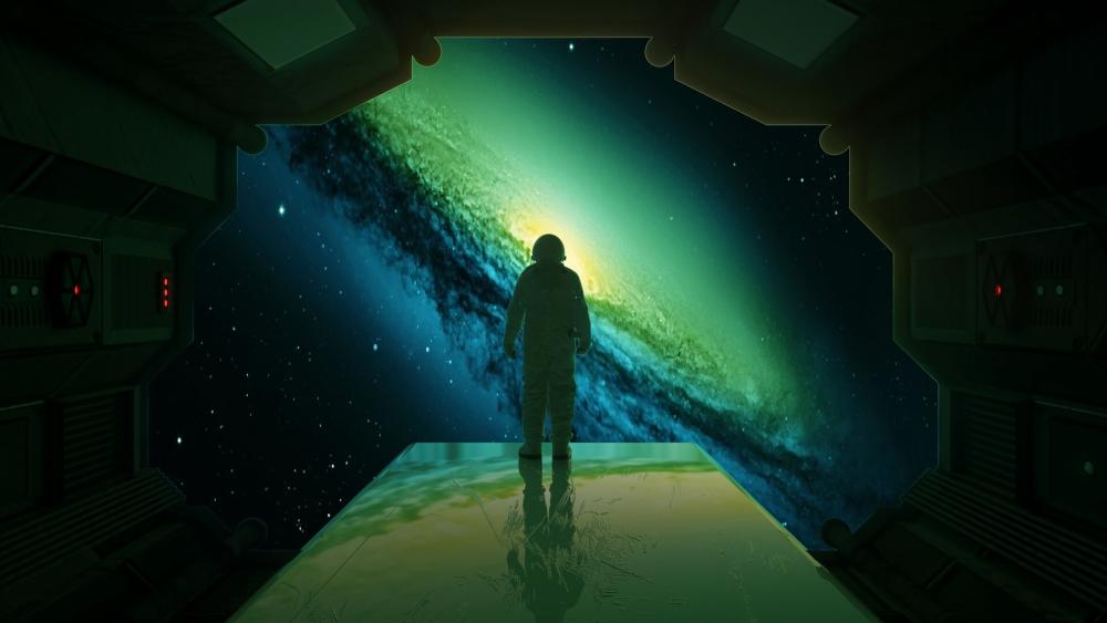 Spaceship Explorer in a Cosmic Wonderland wallpaper