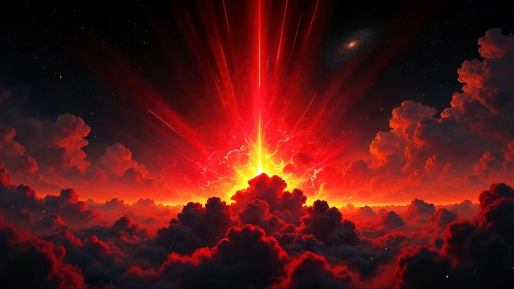 Red Celestial Eruption in a Clouded Sky wallpaper