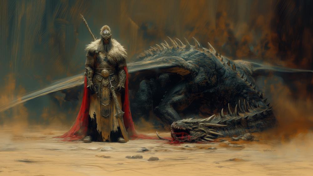 Dragon Slayer's Triumph in a Mystical Realm wallpaper