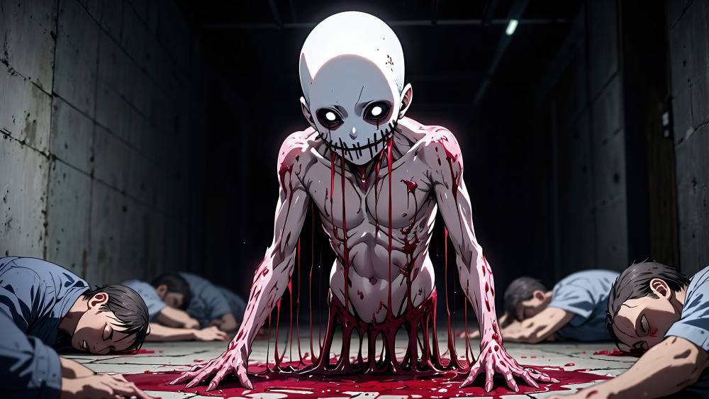 Eerie Resurrection in Anime Horror Style wallpaper