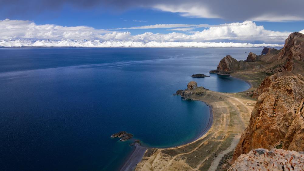 Aerial Serenity Above Pristine Waters wallpaper