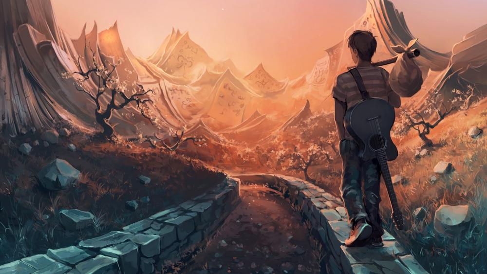 Wandering Guitarist on an Epic Adventure wallpaper