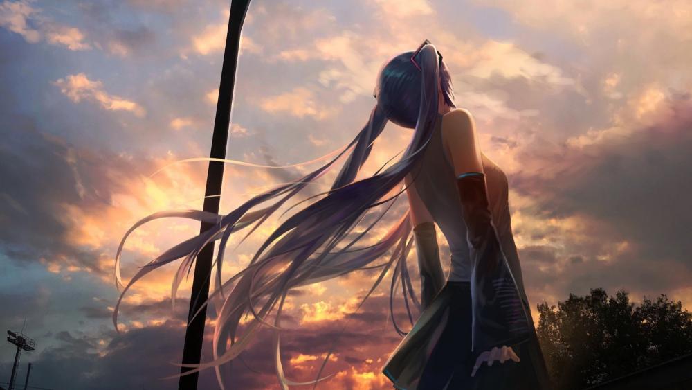 Hatsune Miku in a Serene Sunset Glow wallpaper