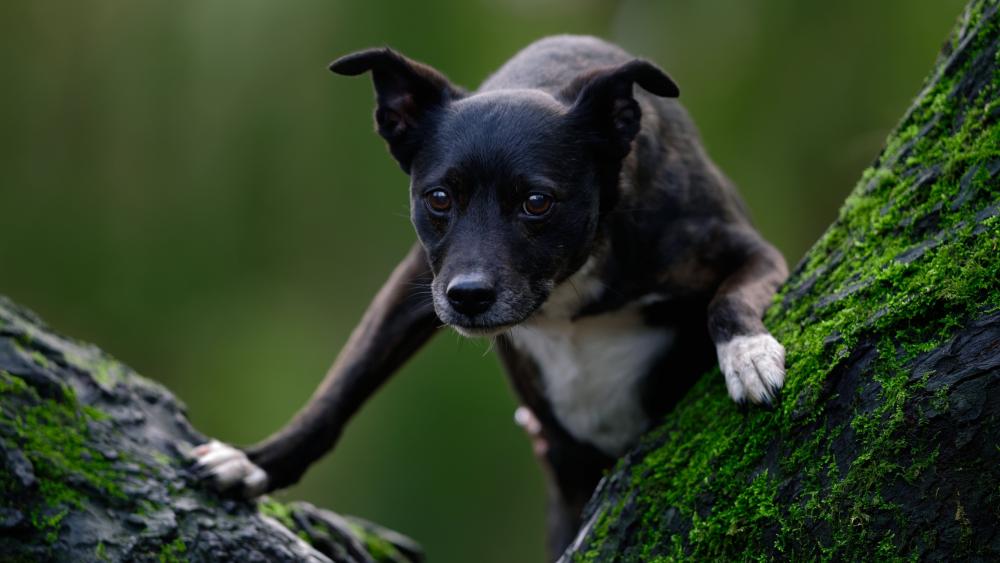 Black Dog in Nature's Embrace wallpaper