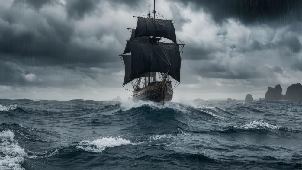 Mysterious Voyage Through Stormy Seas wallpaper