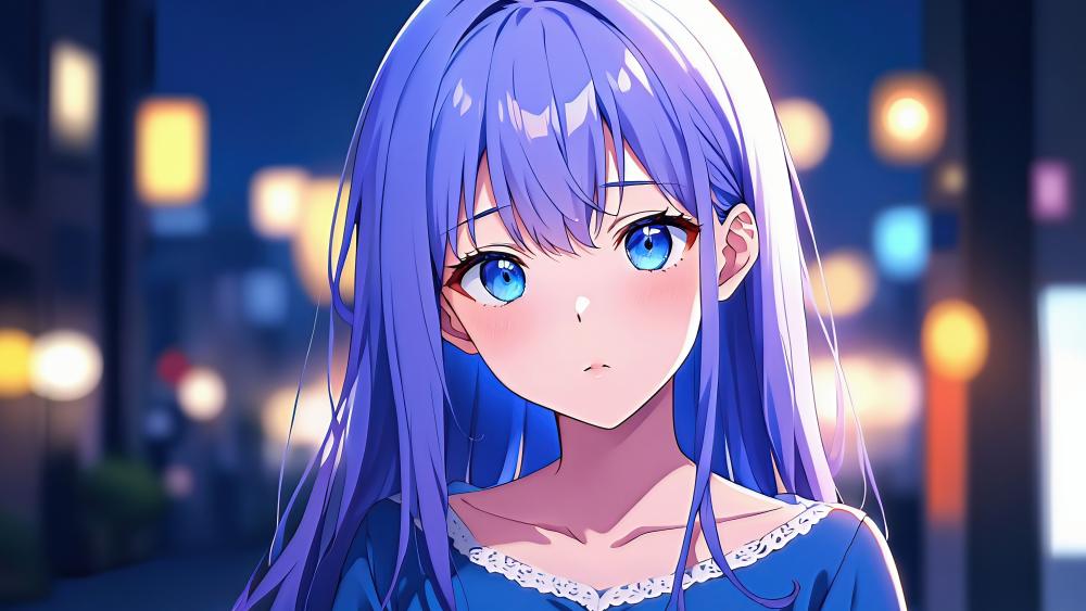 Anime Maiden in a Neon Cityscape wallpaper