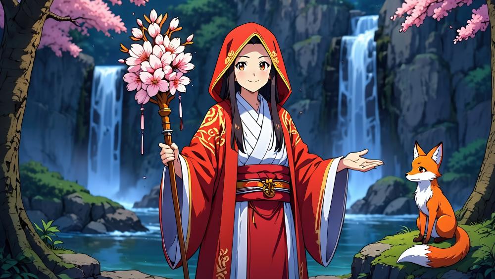 Shrine Maiden And Fox wallpaper