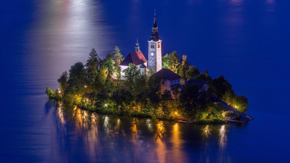 Enchanting Nightscape of Bled Island in Slovenia wallpaper
