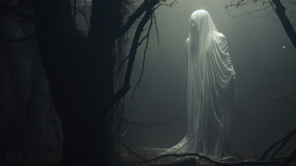 Ghostly Specter in the Haunted Forest wallpaper