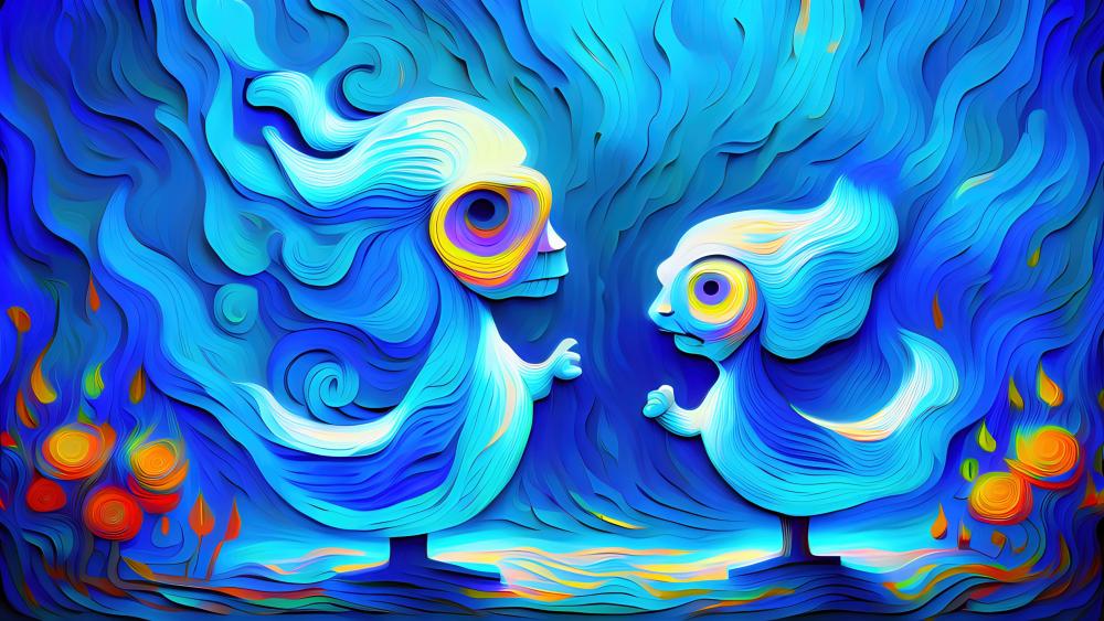 Whimsical Blue Spirits in AI Art wallpaper