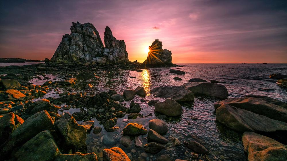 Sunset Serenity Over Pors Scaff Coastline wallpaper