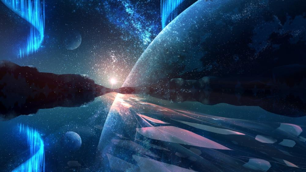 Cosmic Reflections in Abstract Space Art wallpaper