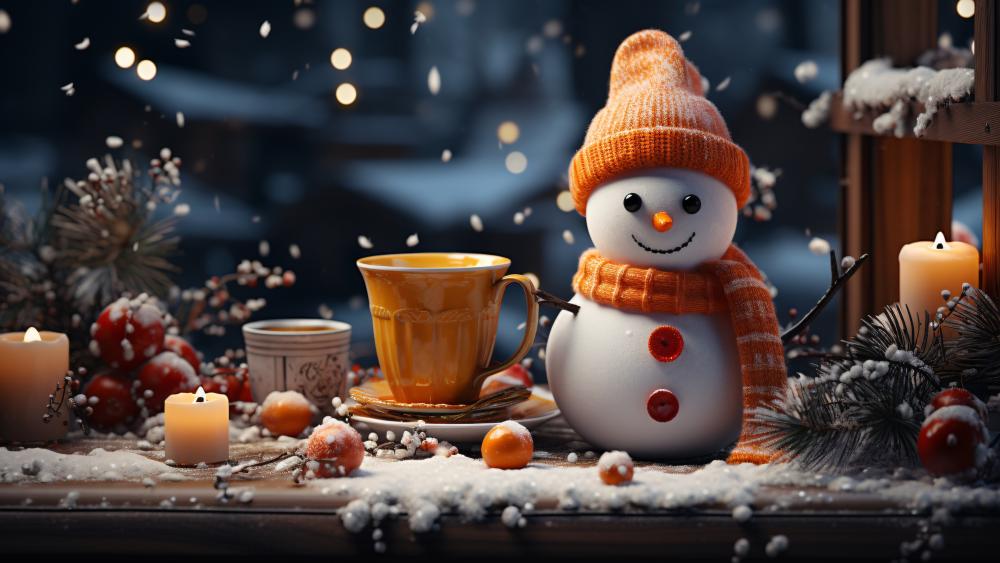 Christmas Charm with a Cozy Snowman Scene wallpaper