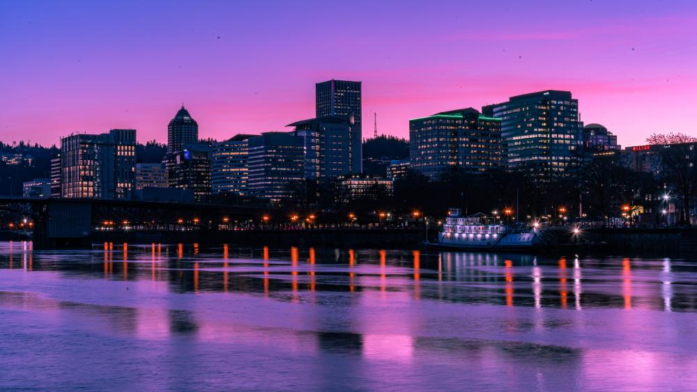 Purple Night Over Portland Skyline wallpaper