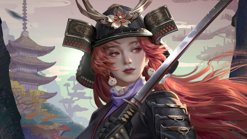Samurai Serenity in Crimson Hues wallpaper