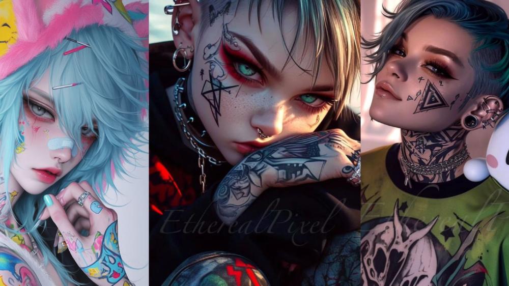 Gothic Anime Aesthetic: Tattooed and Pierced Rebels wallpaper