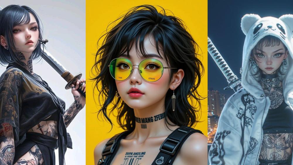 Anime Aesthetic: Tattooed Samurai Girls Collage wallpaper