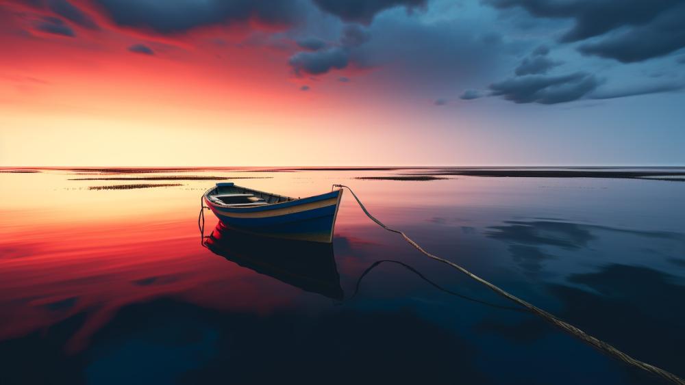 Tranquil Boat Resting on Sunset Waters wallpaper