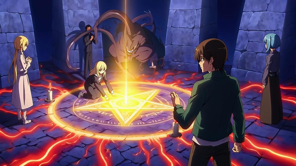 Demon Ritual Summoning in a Mystical Chamber wallpaper