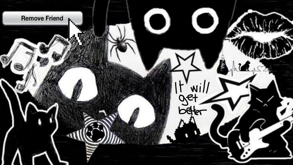 Street Art Humor with Quirky Cats and Positive Vibes wallpaper