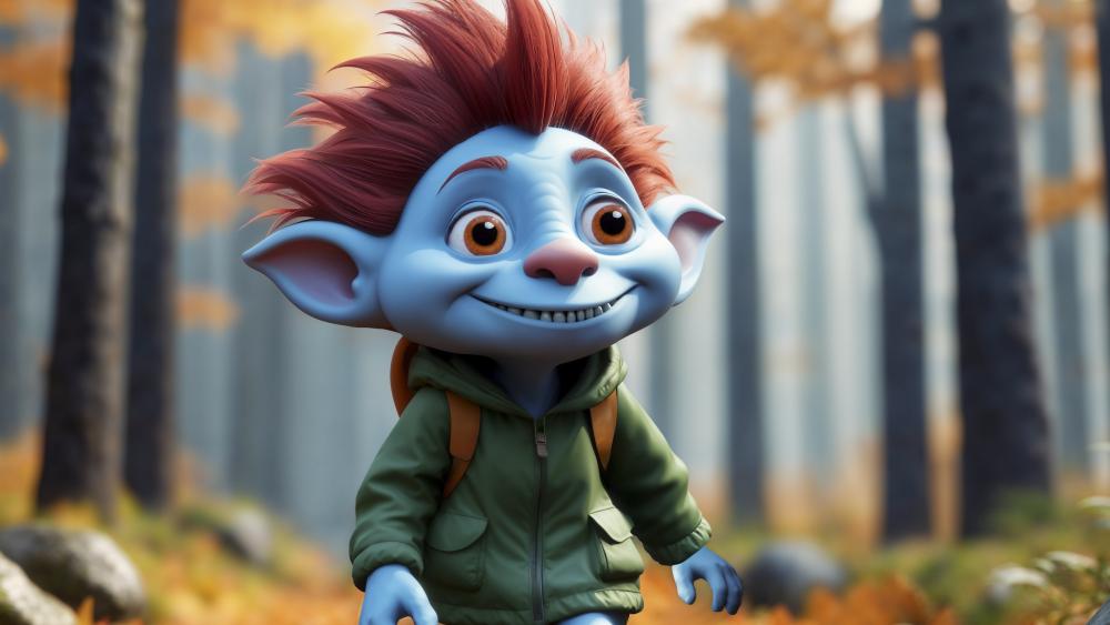 Whimsical Forest Adventure with a Cheerful Troll wallpaper