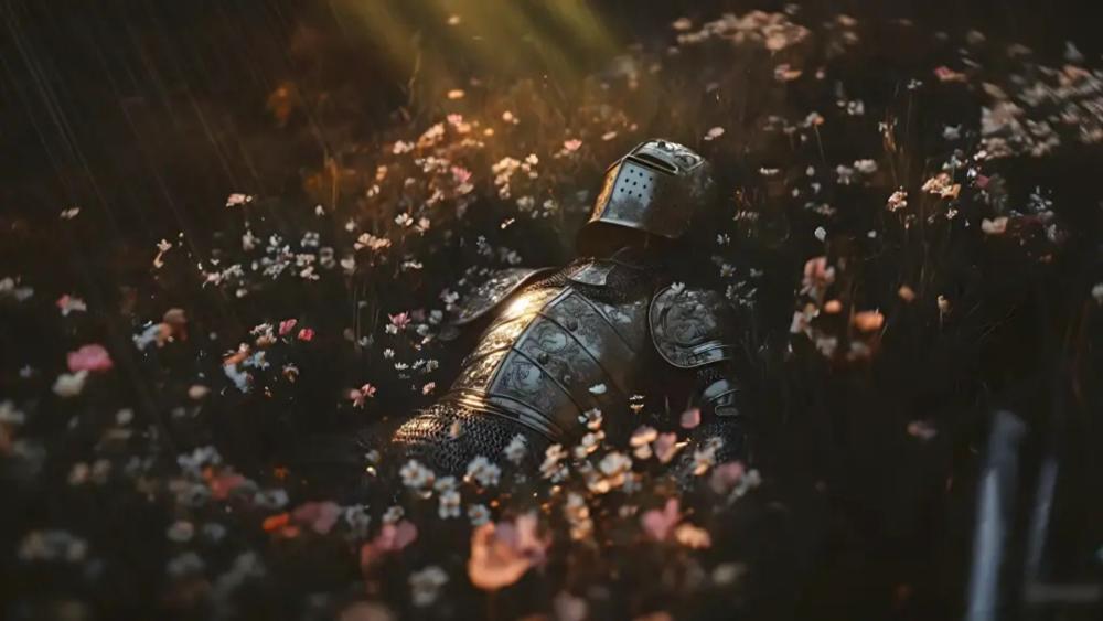 Knight's Rest in a Flowered Field wallpaper