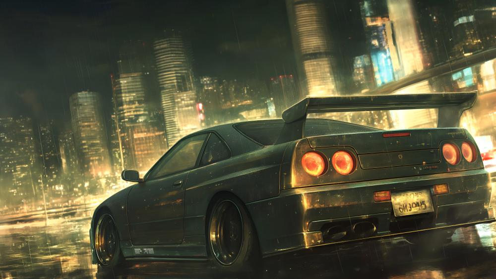 Night City Cruise with Nissan Skyline R34 wallpaper