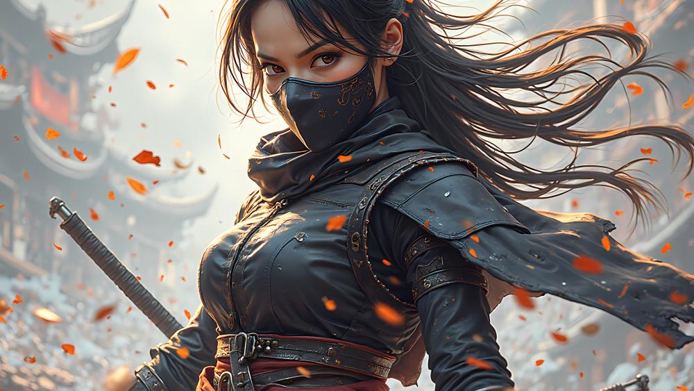 Masked Samurai Warrior in Anime Style wallpaper