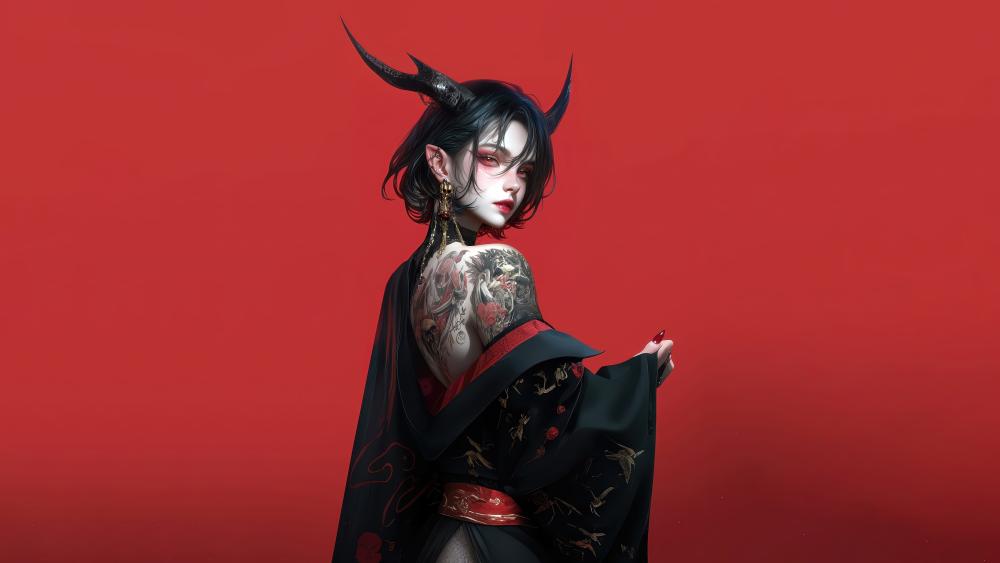 Demonic Elegance in Black and Red wallpaper
