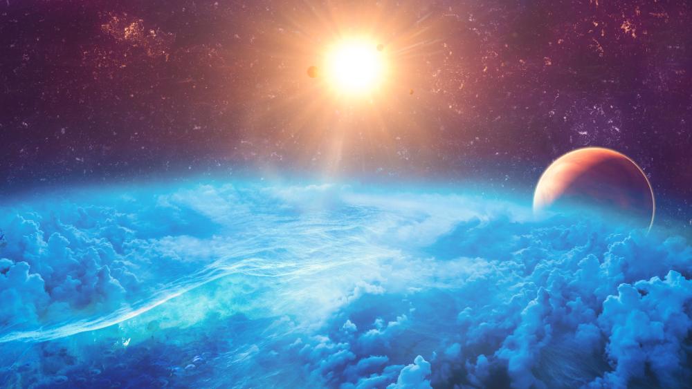 Planetary Dawn in a Cosmic Ocean wallpaper