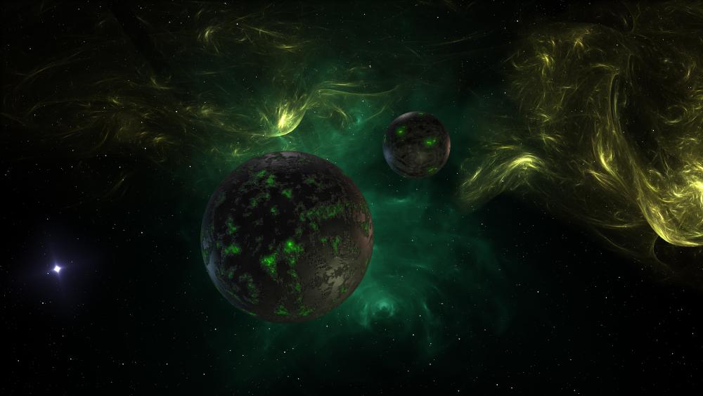 Mystical Planets in Cosmic Plasma Glow wallpaper