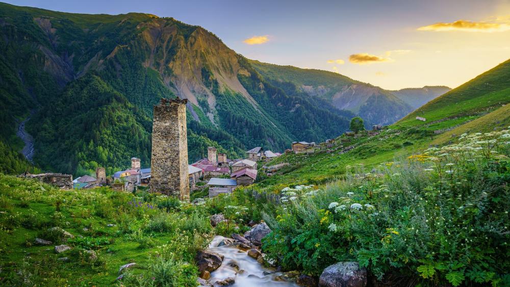 Majestic Mountain Village Panorama in Svaneti, Georgia wallpaper