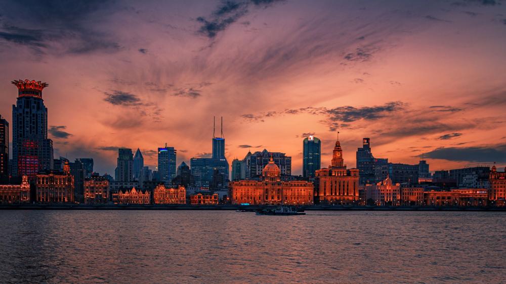Evening Skyline of Shanghai's Huangpu District wallpaper