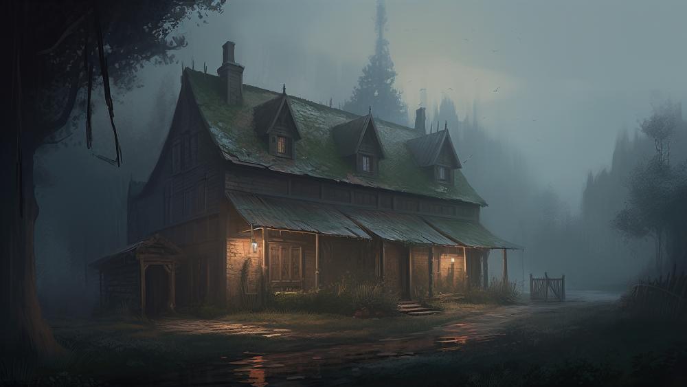 Enchanted Misty Cottage in the Countryside wallpaper