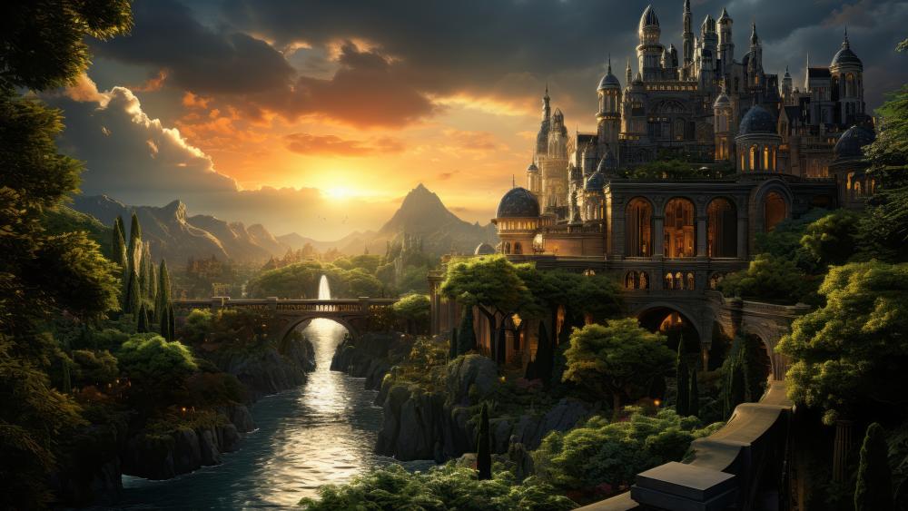 Majestic Fantasy Castle at Sunset in 4K wallpaper