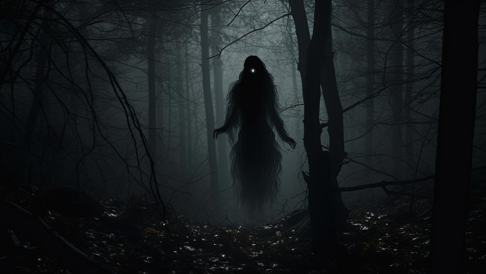 Mysterious Shadows in the Misty Forest wallpaper