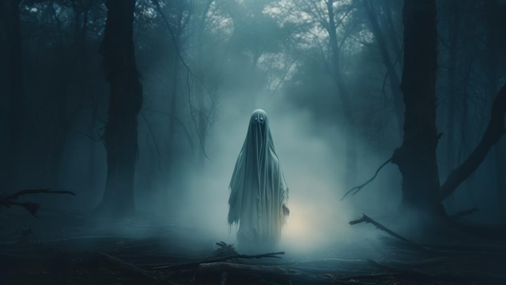 Mysterious Apparition in a Misty Forest wallpaper