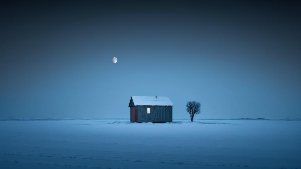 Tranquil Winter Night Landscape in 4K wallpaper