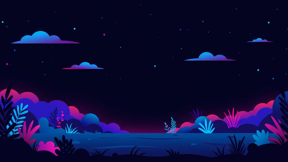 Midnight Dreamscape Minimalist Fantasy Art wallpaper