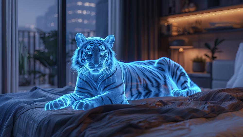 Neon Dream Tiger in a Futuristic Setting wallpaper